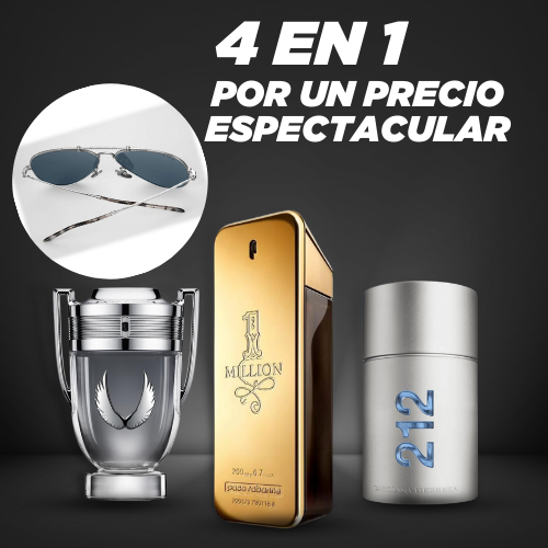 PROMOCIÓN COMPRA 1 Y LLEVA 4 [1 PERFUME ONE MILLION 100ML + 1 PERFUME 212 MEN 100ML + 1 PERFUME INVICTUS 100ML +GAFAS RAYBAN] ¡SOLO HOY!